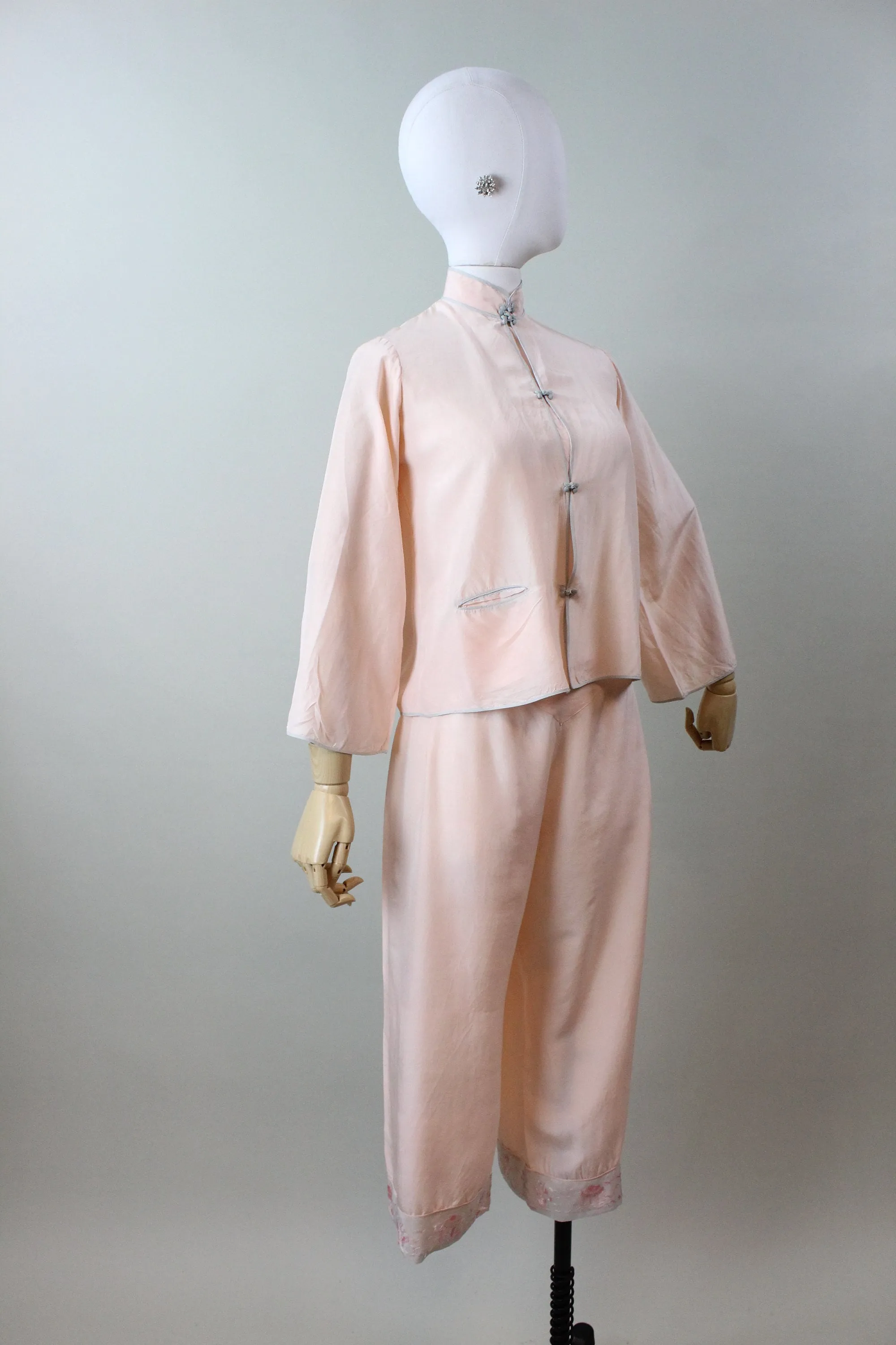 1930s ASIAN SILK wide leg pajamas PANTS top small medium | new winter