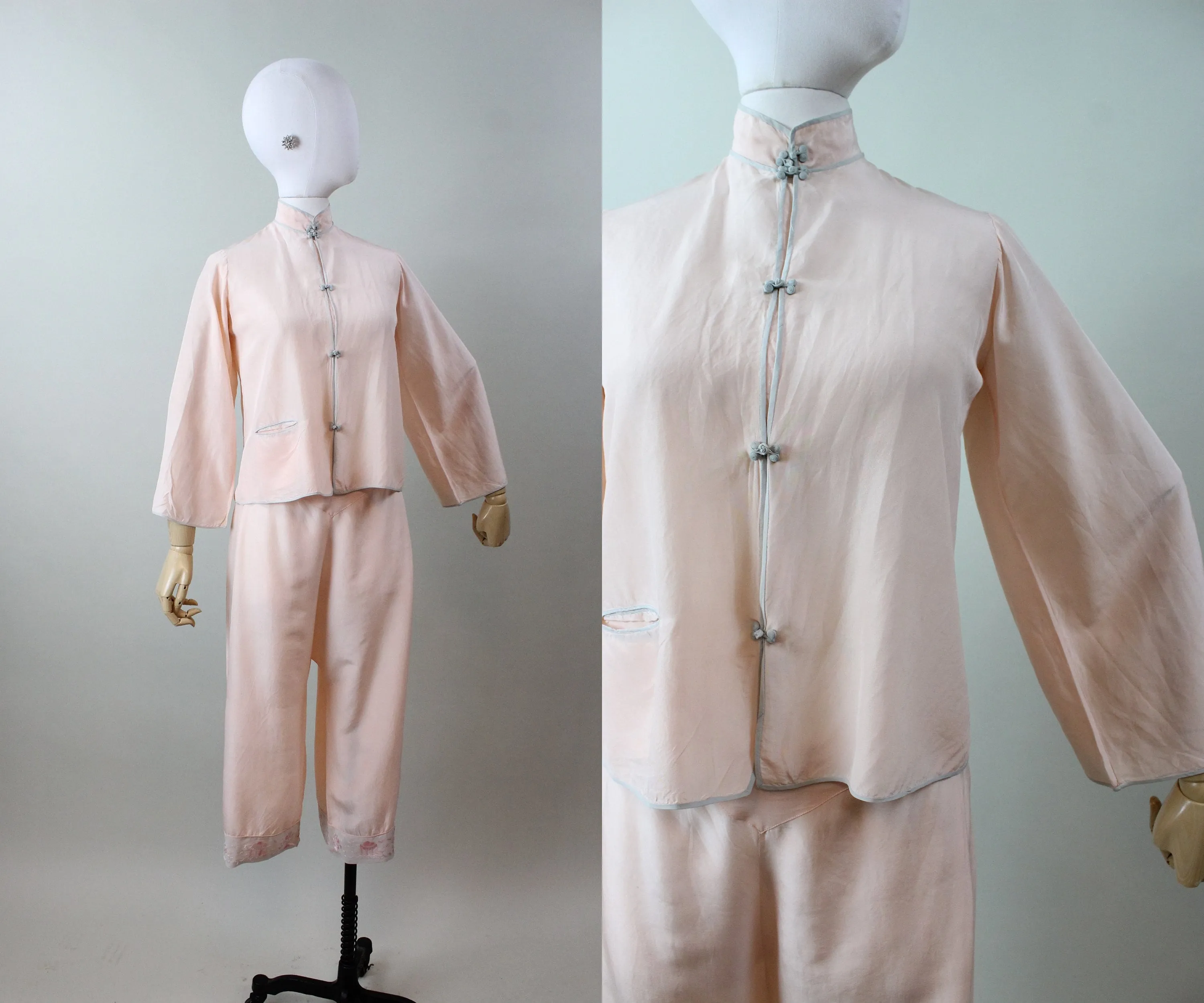 1930s ASIAN SILK wide leg pajamas PANTS top small medium | new winter