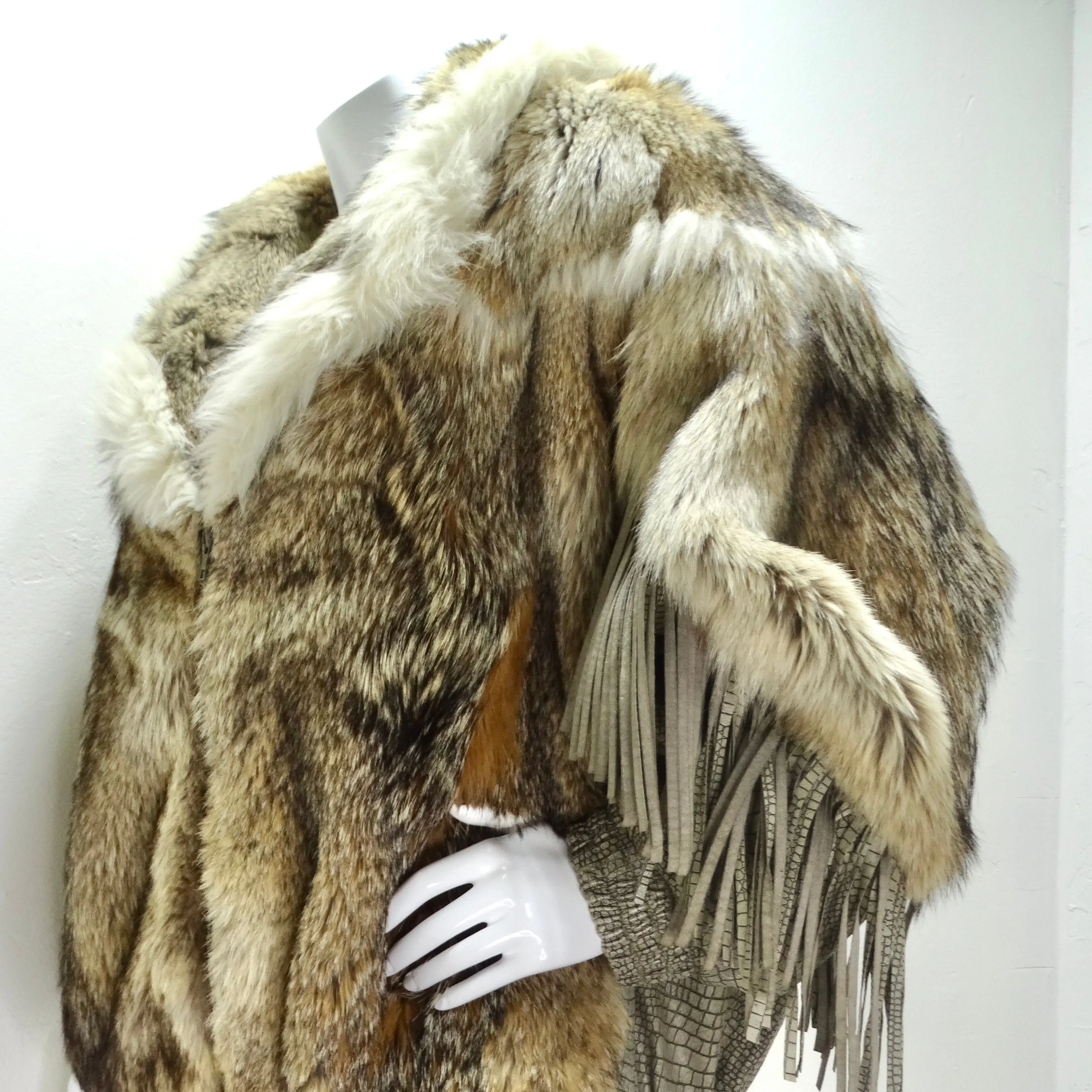 1980s Carlo Palazzi Coyote Fur Leather Fringe Jacket