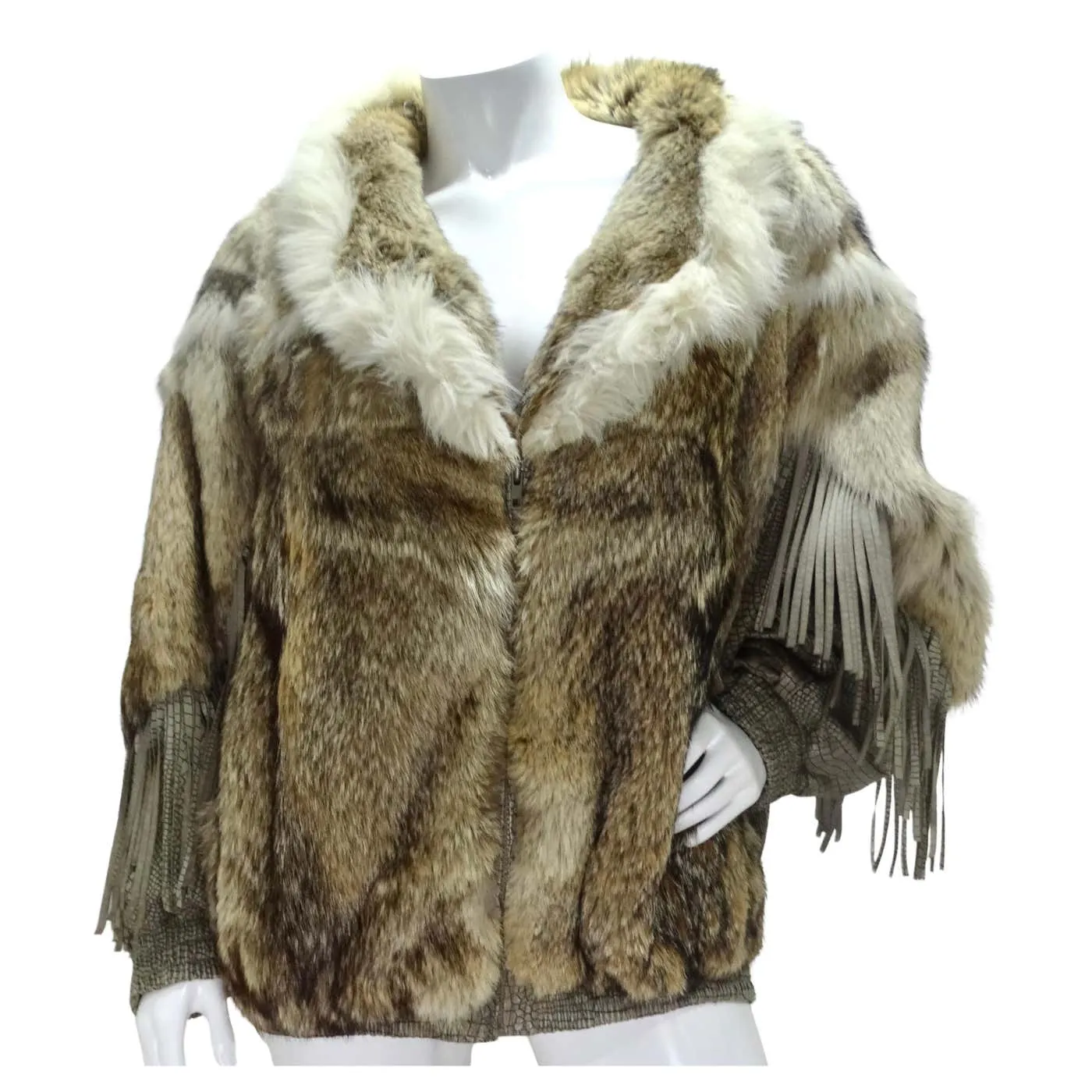 1980s Carlo Palazzi Coyote Fur Leather Fringe Jacket