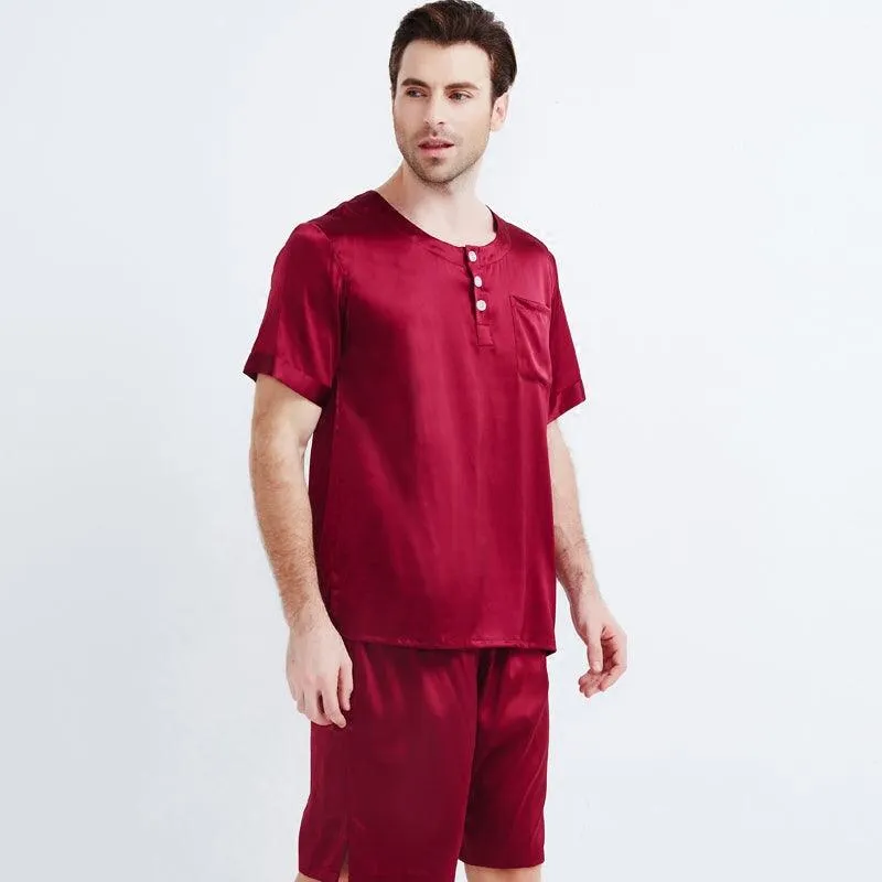 22 Momme Comfortable Short Silk Pajamas Set  For Men 100% Pure Silk Pullover Sleepwear