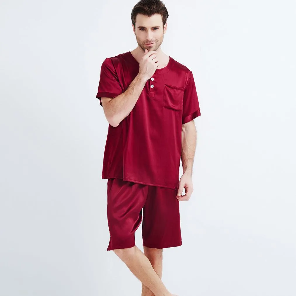 22 Momme Comfortable Short Silk Pajamas Set  For Men 100% Pure Silk Pullover Sleepwear