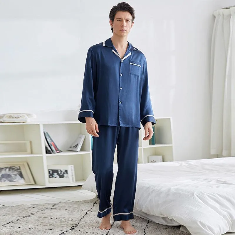 22 Momme Mens Luxury Silk Pyjamas Set Long Sleeves With Wide Clamping Edge Silk Sleepwear