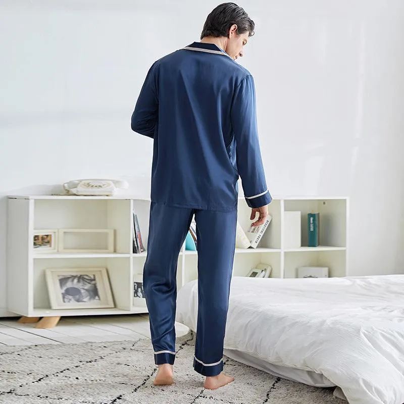 22 Momme Mens Luxury Silk Pyjamas Set Long Sleeves With Wide Clamping Edge Silk Sleepwear