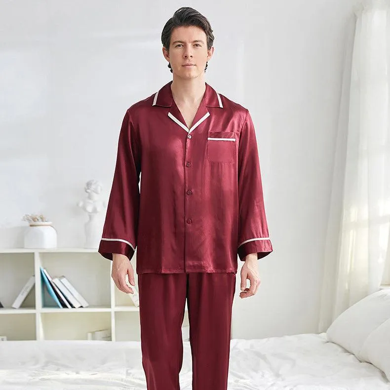 22 Momme Mens Luxury Silk Pyjamas Set Long Sleeves With Wide Clamping Edge Silk Sleepwear