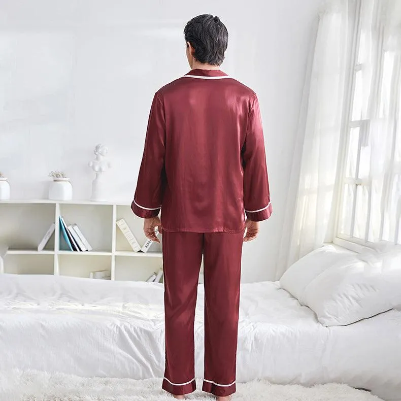 22 Momme Mens Luxury Silk Pyjamas Set Long Sleeves With Wide Clamping Edge Silk Sleepwear