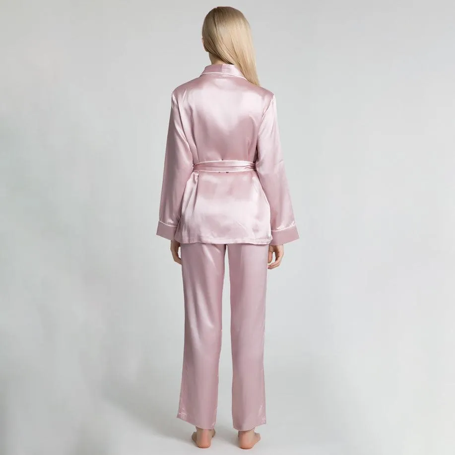 22MM Classic Silk Robe And Pyjamas Set Long Sleeves Pure Mulberry Silk Sleepwear For Women