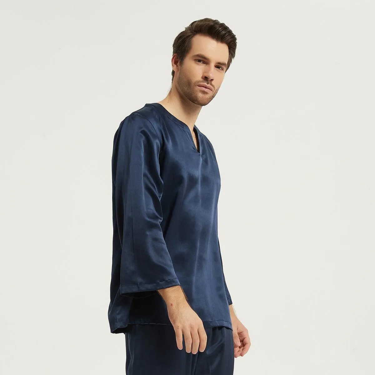 22MM Round Neck Pullover Silk Pyjamas Set  For Men 100% Pure 2-piece Silk Sleepwear