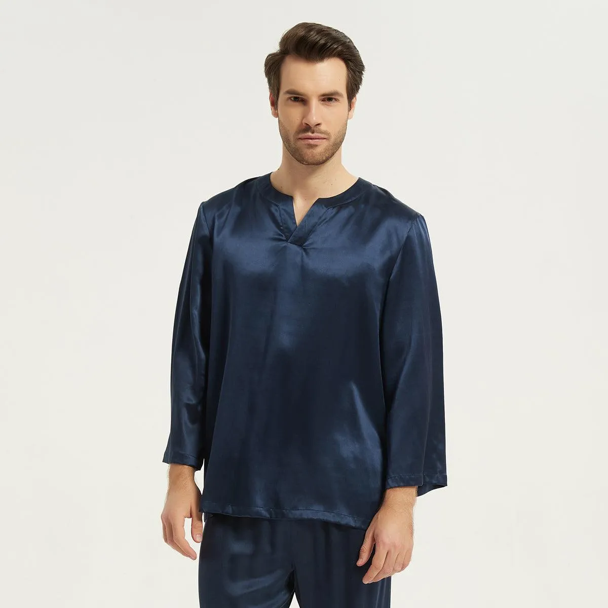 22MM Round Neck Pullover Silk Pyjamas Set  For Men 100% Pure 2-piece Silk Sleepwear