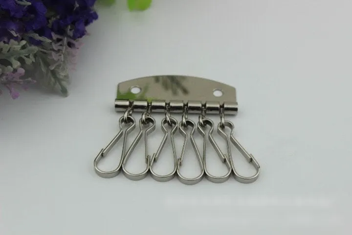 6 Hooks Metal Key Holder Plate 49 mm 1 7/8" Key Fob Ring For Women Boho State Vintage Large Handmade Clip Purse Hardware For Leather Bag