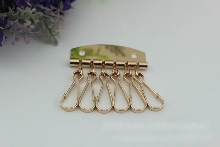 6 Hooks Metal Key Holder Plate 49 mm 1 7/8" Key Fob Ring For Women Boho State Vintage Large Handmade Clip Purse Hardware For Leather Bag