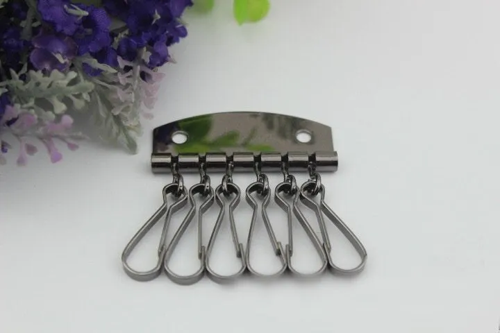 6 Hooks Metal Key Holder Plate 49 mm 1 7/8" Key Fob Ring For Women Boho State Vintage Large Handmade Clip Purse Hardware For Leather Bag