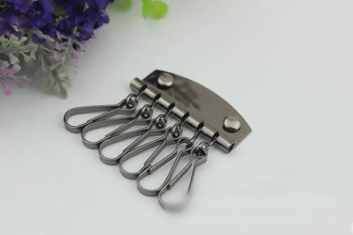 6 Hooks Metal Key Holder Plate 49 mm 1 7/8" Key Fob Ring For Women Boho State Vintage Large Handmade Clip Purse Hardware For Leather Bag