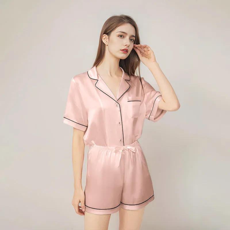 Affordable Short Silk Pajamas Silk Sleepwear Set