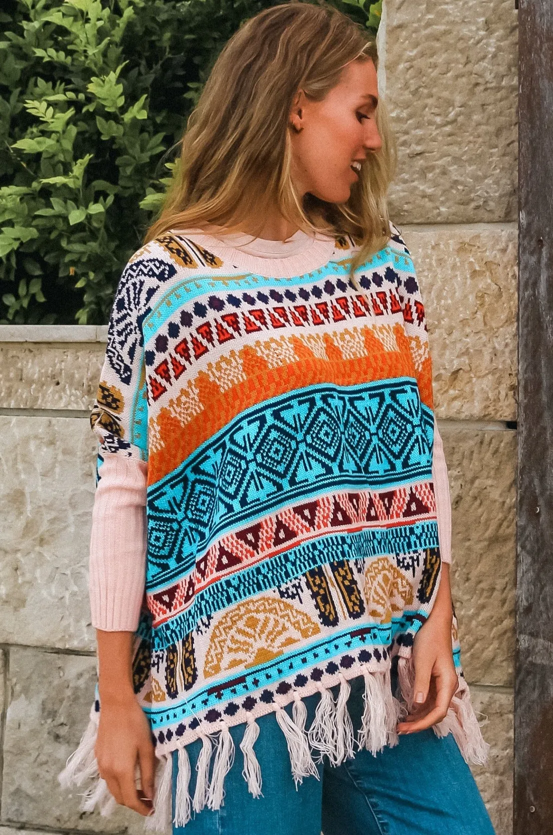 ARIZONA WIDE KNIT FRINGE JUMPER PEACH