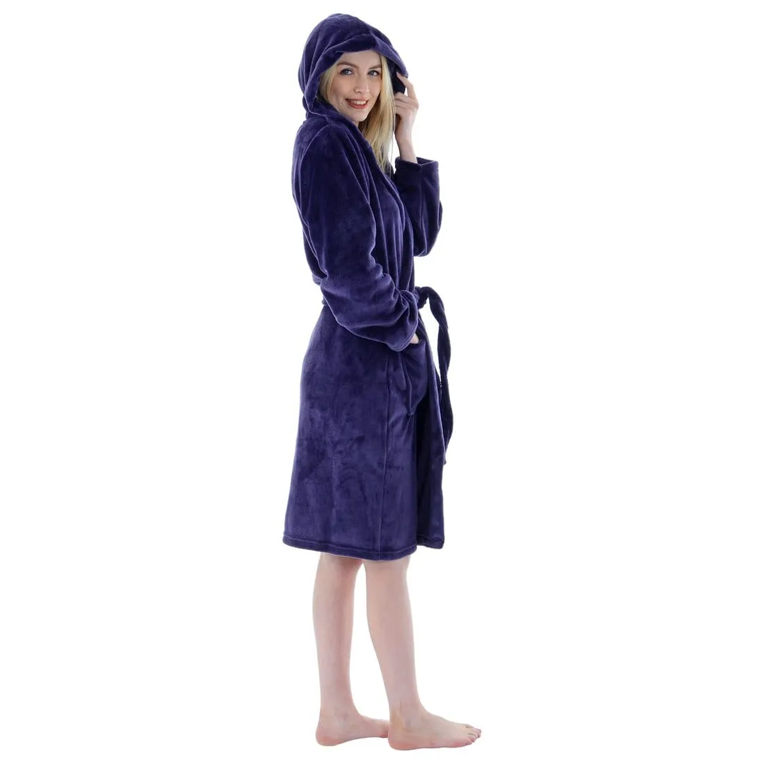 Autumn Faith Womens Deluxe Plush Robe With Hood And Pockets