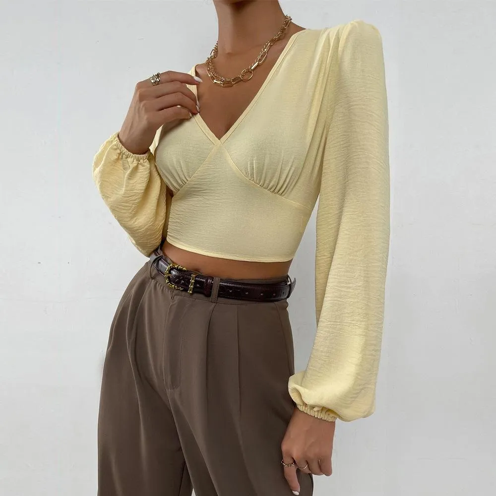 Autumn Hollow Out Office Ladies Tops V-neck Backless Tops