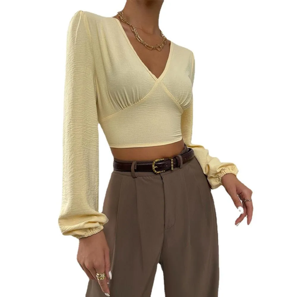 Autumn Hollow Out Office Ladies Tops V-neck Backless Tops