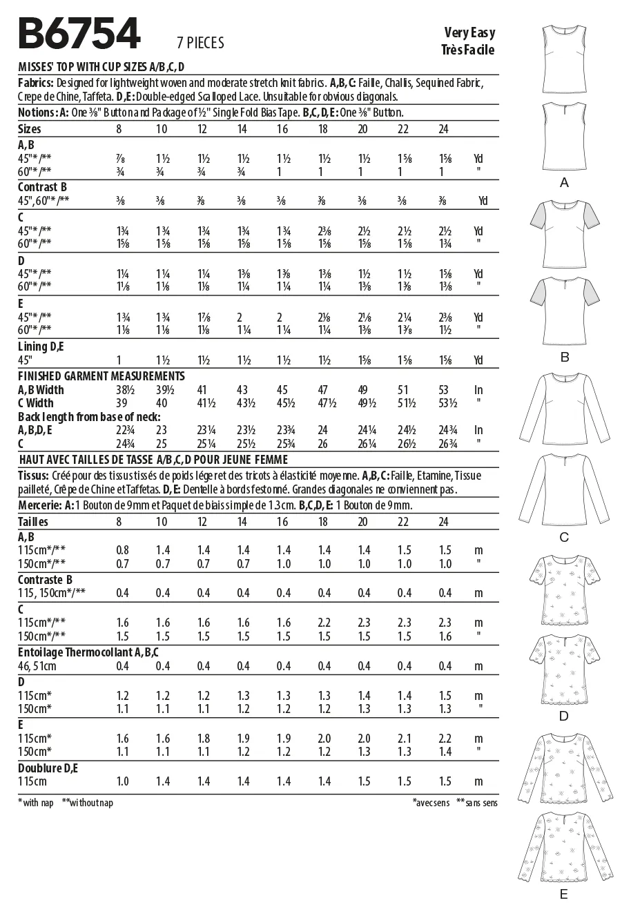 B6754 Misses' Keyhole-Closure Tops