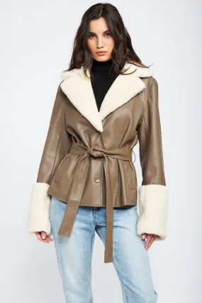 Belted Faux Leather Jacket