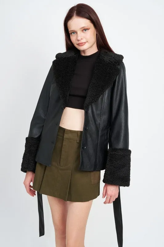 Belted Faux Leather Jacket