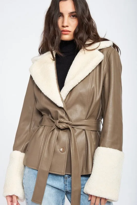 Belted Faux Leather Jacket