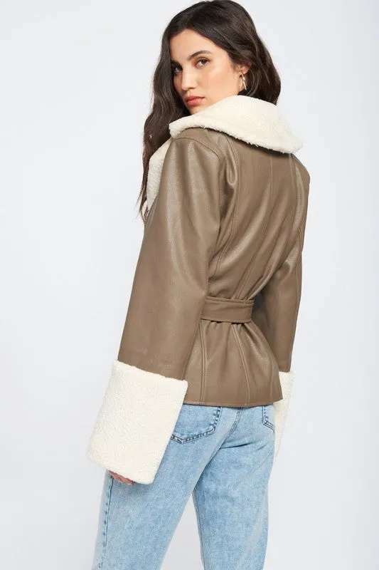 Belted Faux Leather Jacket