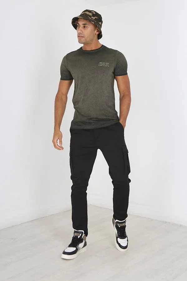 BLACK SLIM FIT CARGO STYLE CHINO TROUSERS