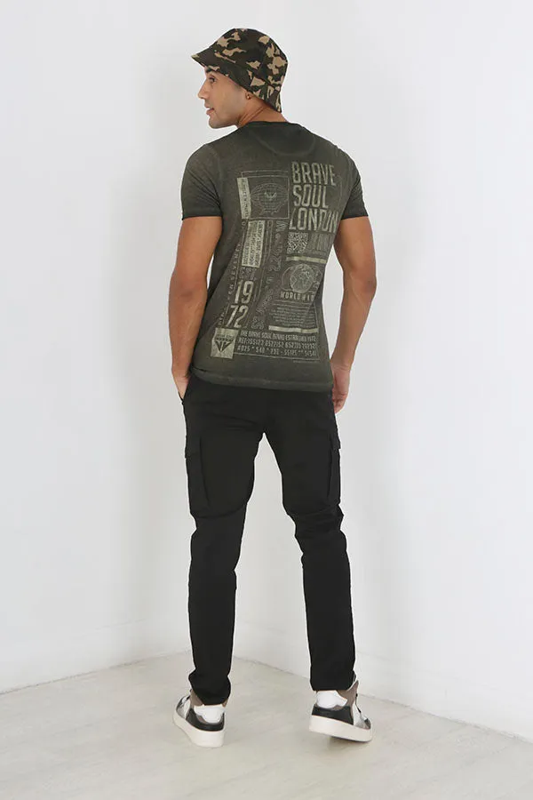 BLACK SLIM FIT CARGO STYLE CHINO TROUSERS