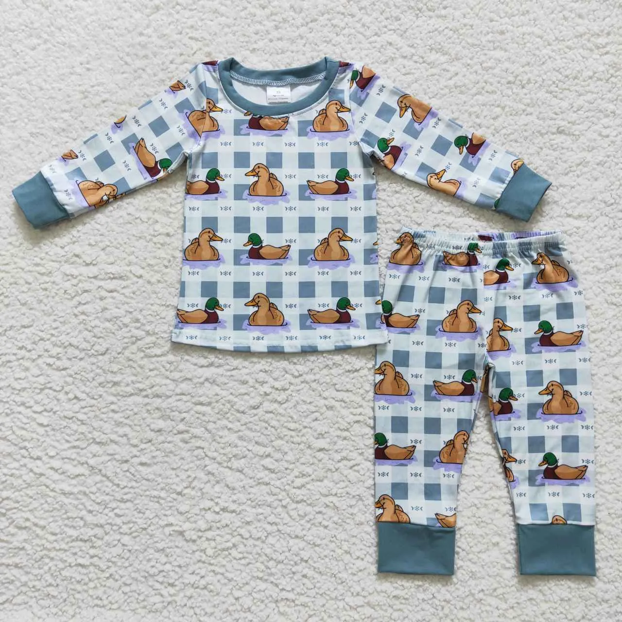 BLP0329 boy blue plaid duck pattern lounge wear sets