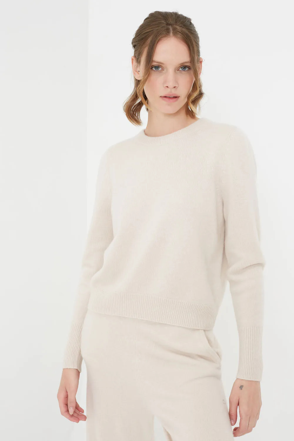 Bone Cashmere Cropped Sweater