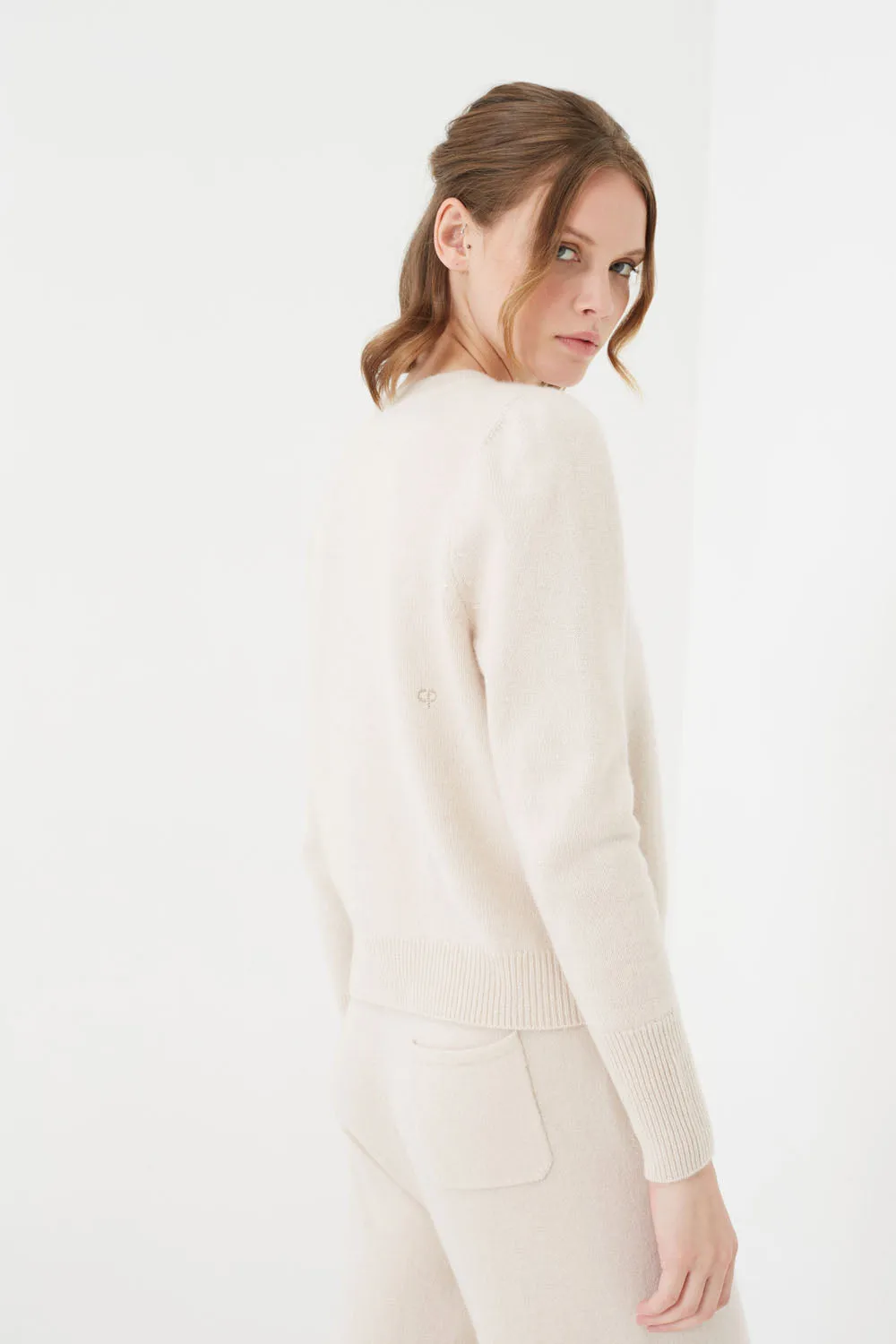 Bone Cashmere Cropped Sweater