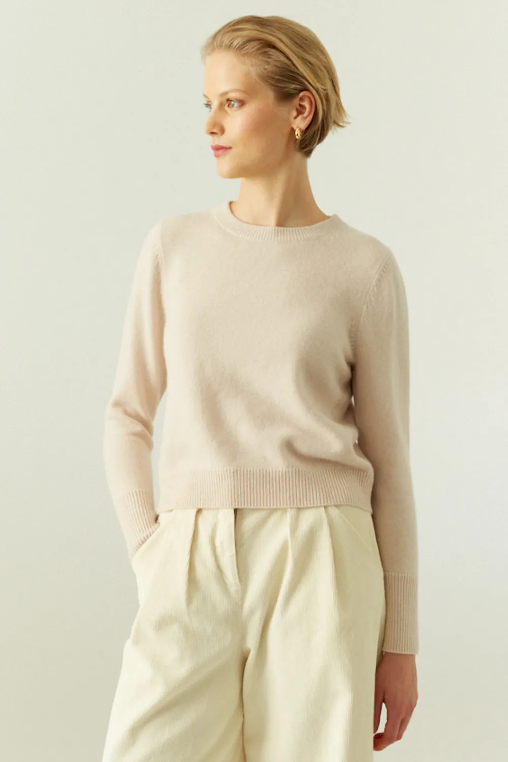 Bone Cashmere Cropped Sweater