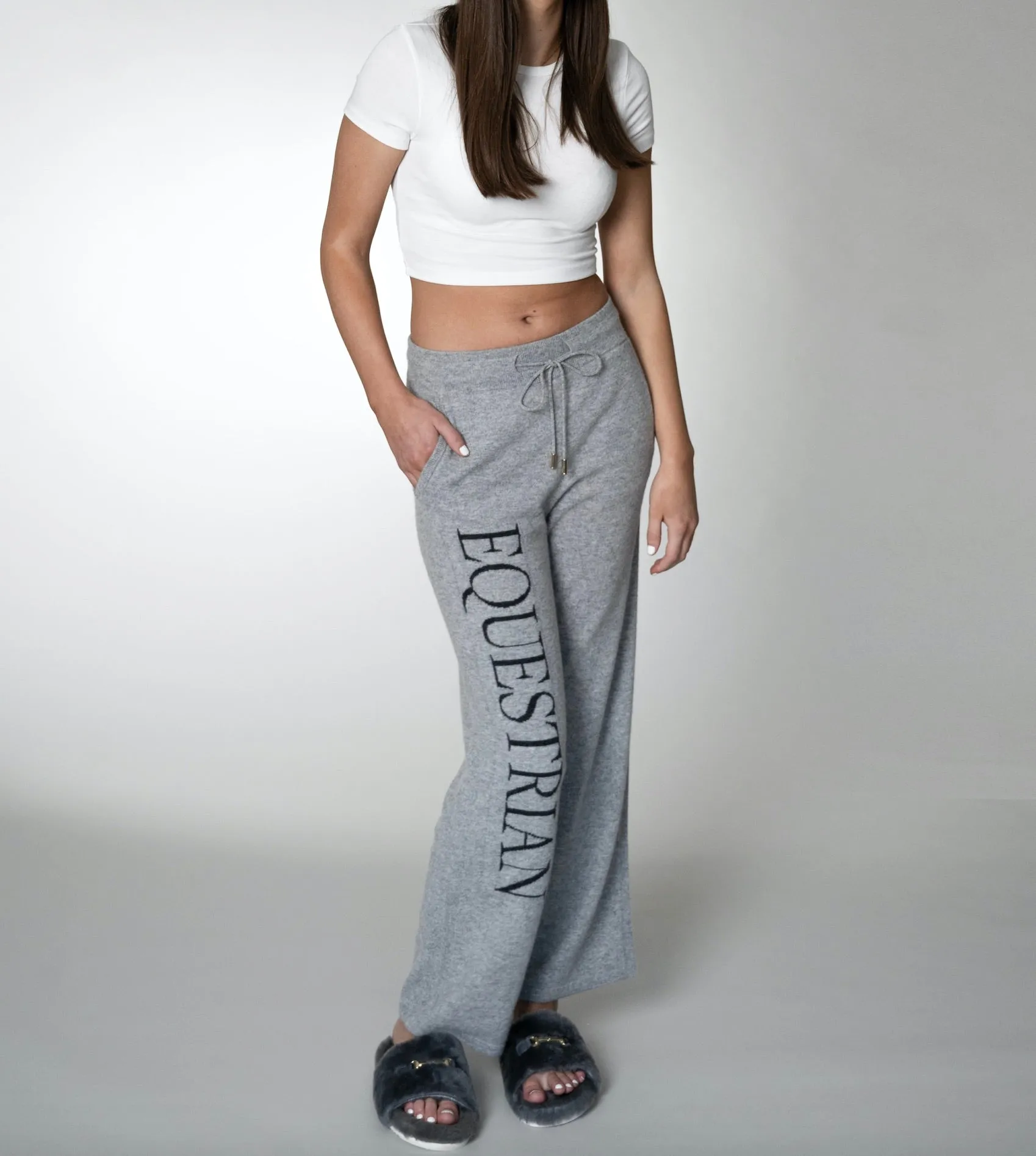 CASHMERE EQUESTRIAN JOGGER PANT LARGE GREY