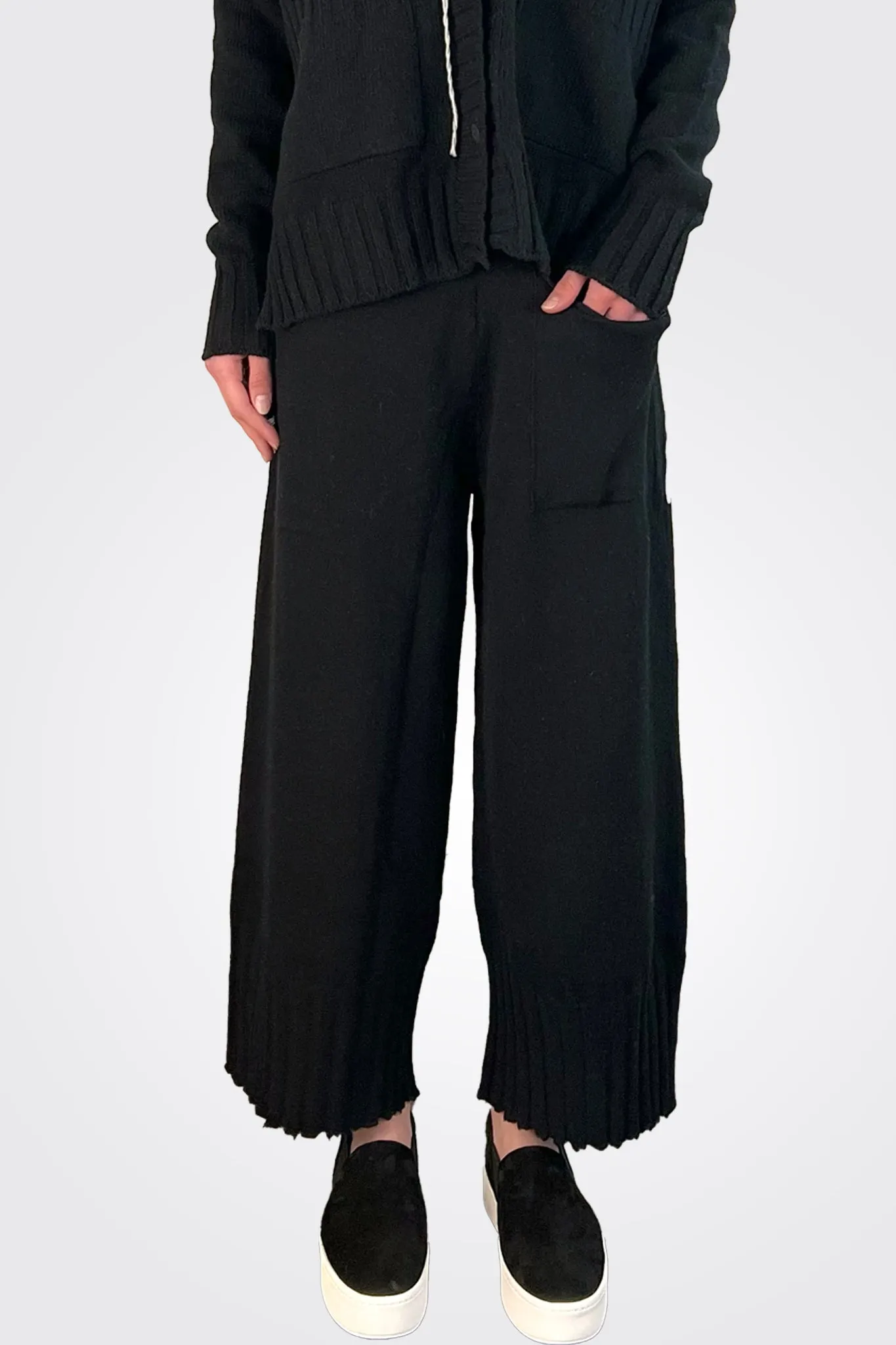 Cashmere Ribbed Bottom Trousers - Black