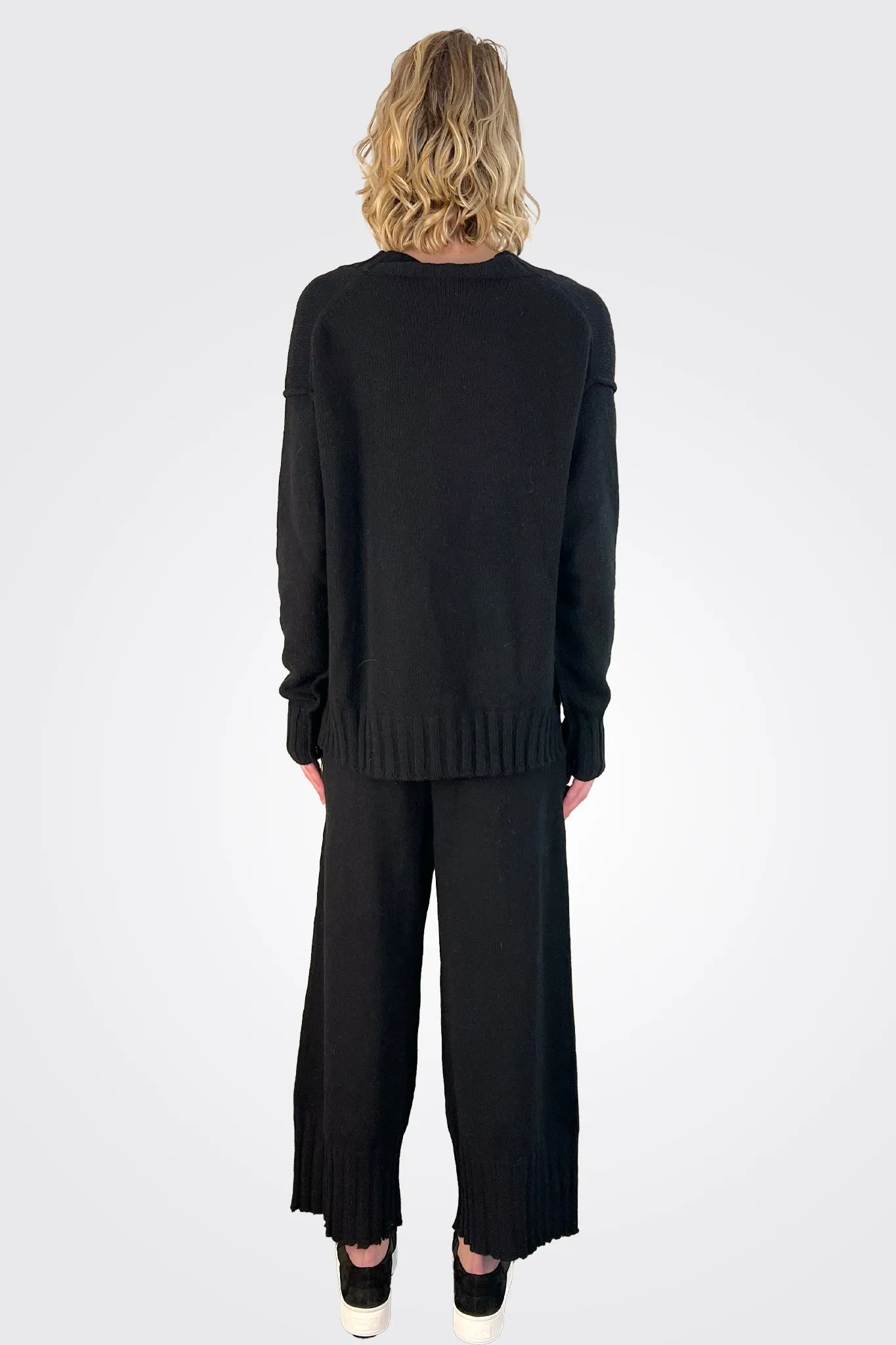 Cashmere Ribbed Bottom Trousers - Black