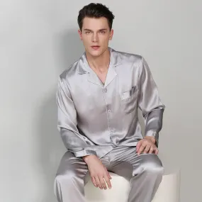 Classic Mens Silk Pajamas Set 100% Mulberry Silk Long Sleeves Nightwear Sleepwear