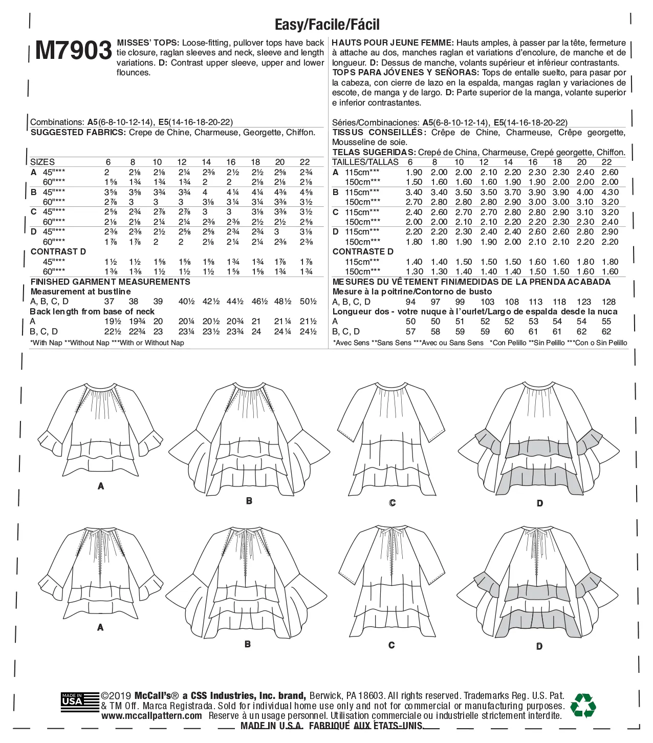 CLEARANCE • McCall's PATTERN MISSES' TOPS 7903