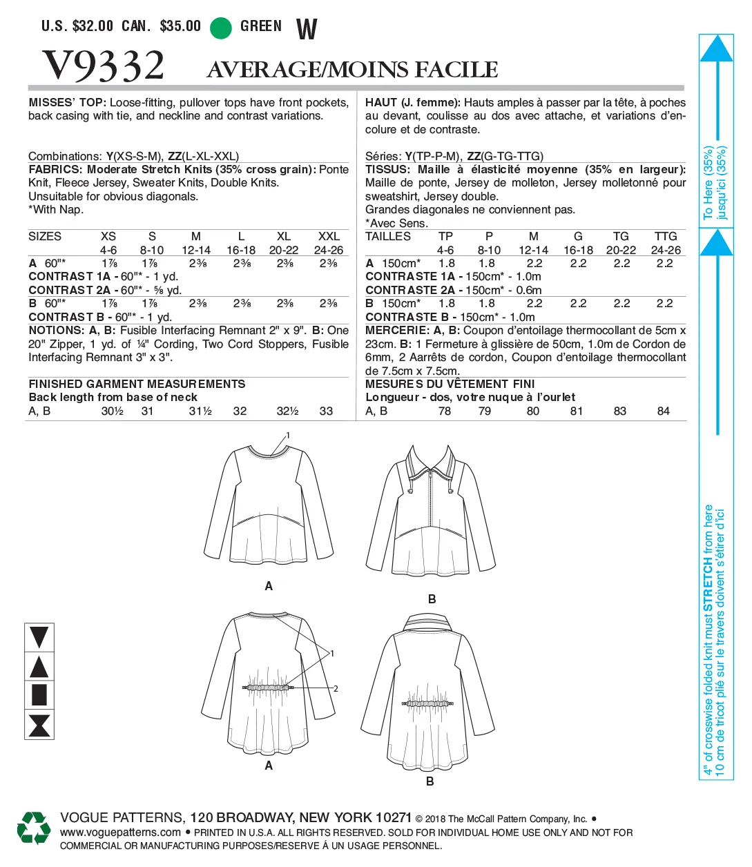 CLEARANCE • VOGUE PATTERN Misses' Tops V9332