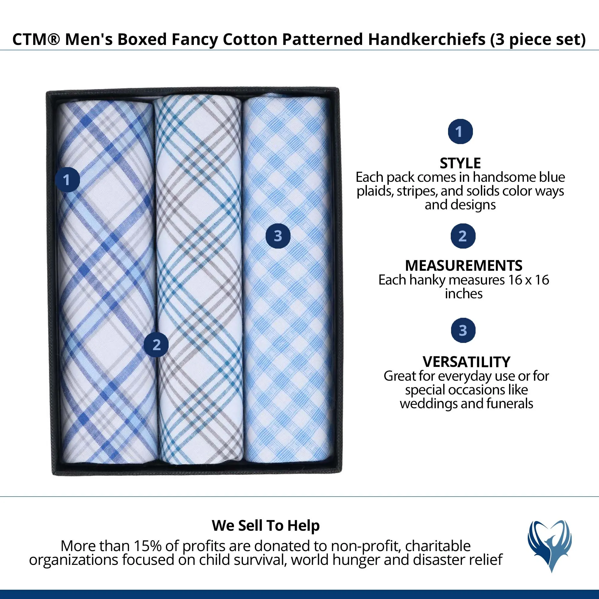 CTM® Men's Boxed Fancy Cotton Patterned Handkerchiefs (3 piece set)