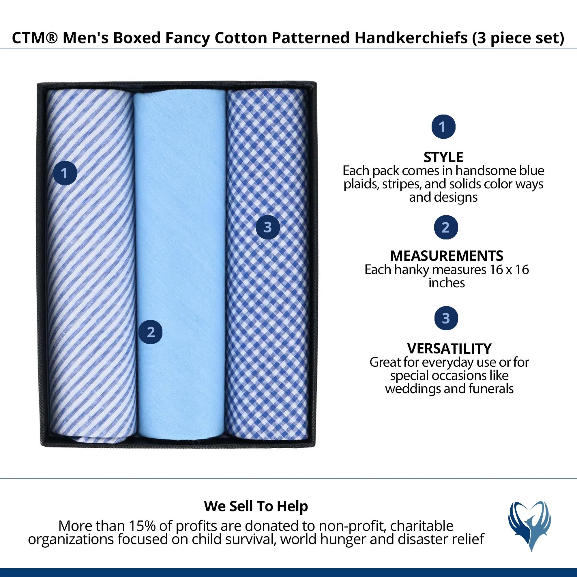 CTM® Men's Boxed Fancy Cotton Patterned Handkerchiefs (3 piece set)