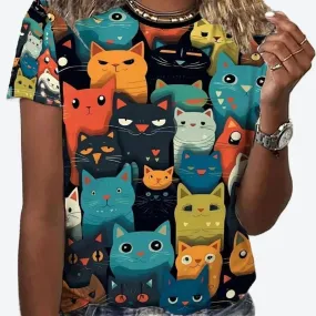 Cute Comfortable Women's Cat Print Tops