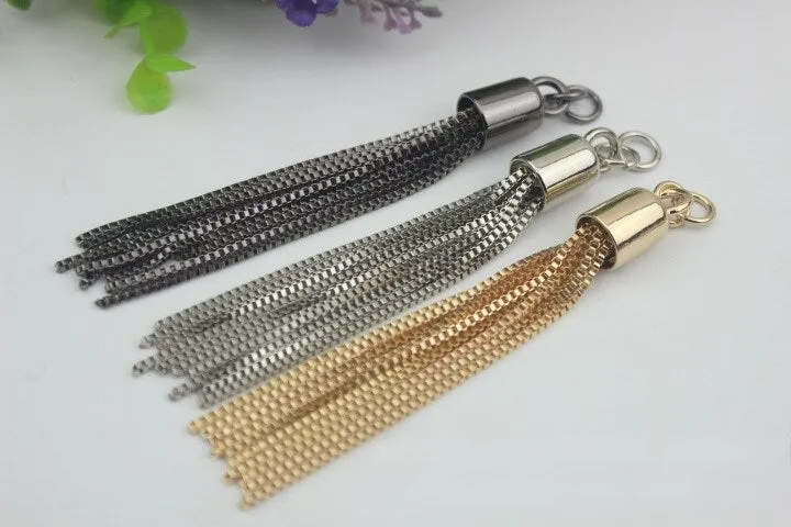 Cute Metal Tassel Keychain Charm 110mm 4 1/4" Key Fob Ring For Women Boho State Vintage Large Handmade Clip Purse Hardware For Leather Bag