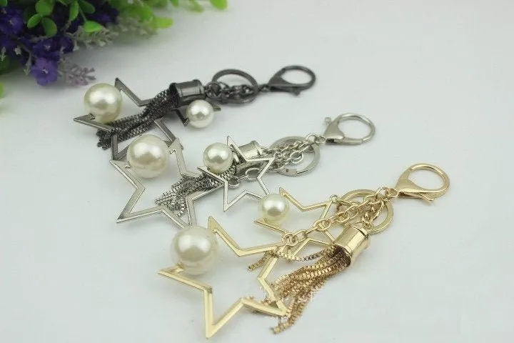 Cute Metal Tassel Keychain Charm 135mm 5 3/10" Key Fob Ring For Women Boho State Vintage Large Handmade Clip Purse Hardware For Leather Bag