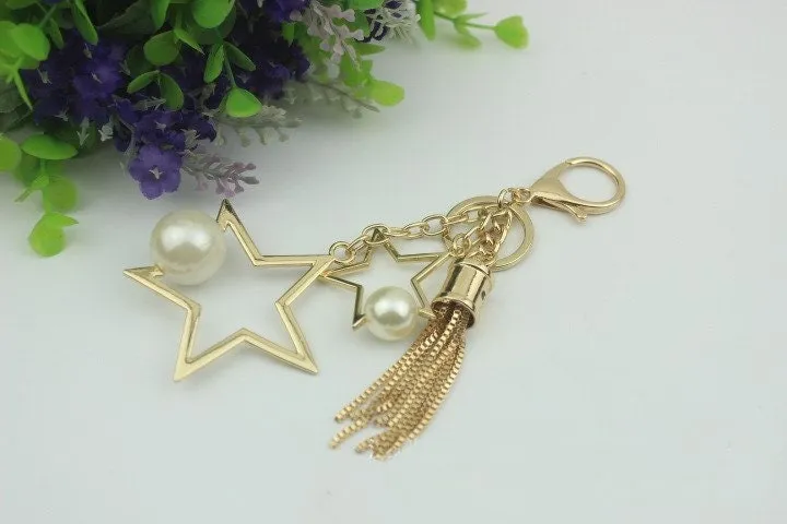 Cute Metal Tassel Keychain Charm 135mm 5 3/10" Key Fob Ring For Women Boho State Vintage Large Handmade Clip Purse Hardware For Leather Bag