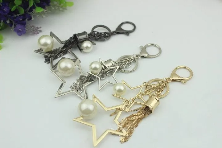 Cute Metal Tassel Keychain Charm 135mm 5 3/10" Key Fob Ring For Women Boho State Vintage Large Handmade Clip Purse Hardware For Leather Bag