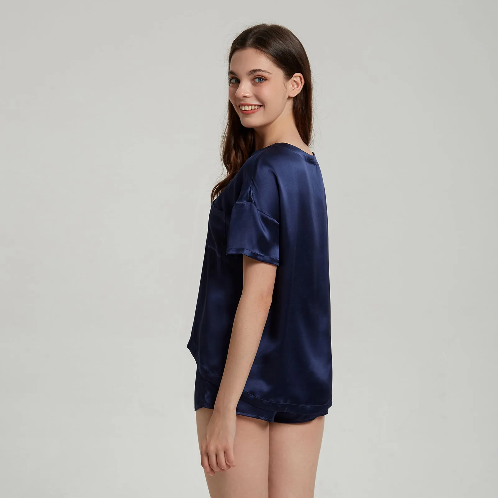 Dark Navy  Washable Silk Tee Set