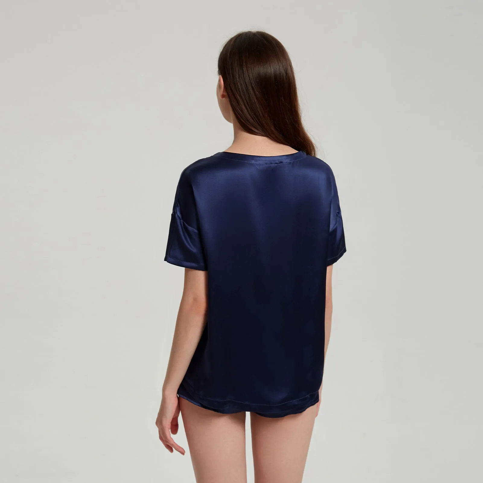 Dark Navy  Washable Silk Tee Set