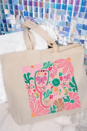 Doodle Boho Nurse Canvas Jumbo Tote