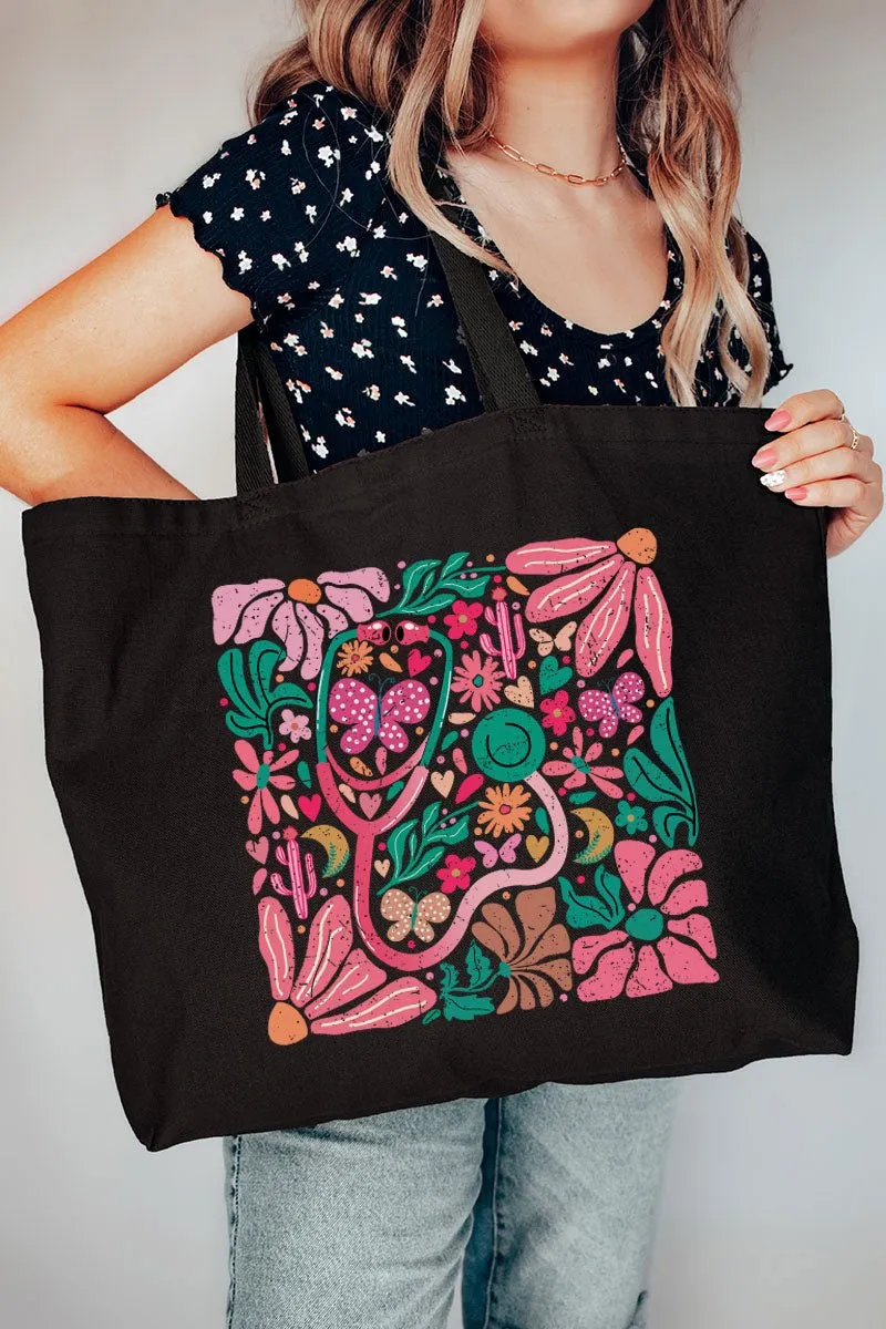 Doodle Boho Nurse Canvas Jumbo Tote